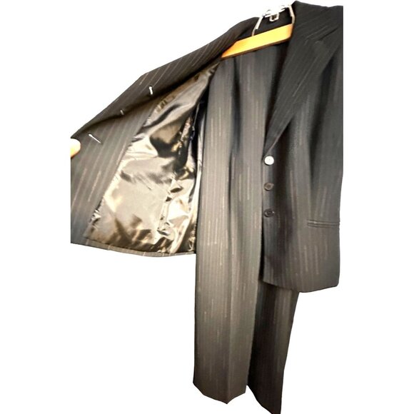 Kasper Size 2P Black Petite Women’s Two Piece Striped Short Sleeves Suit Black - Picture 12 of 15